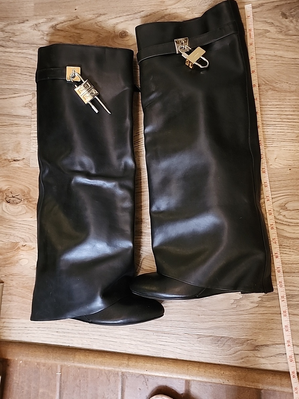Givenchy Shark Lock Wedge Knee High Black Almond Toe Pull On Boot Size 10 - Picture 5 of 17